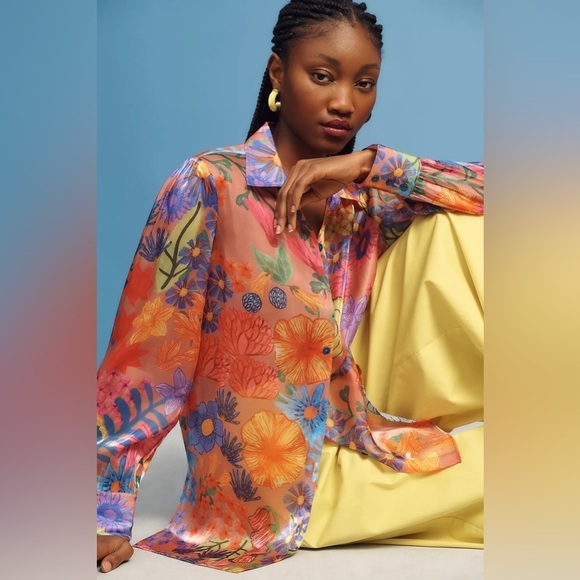 Anthropologie Tops - NWT Guapa Sheer Printed Buttondown Shirt by Anthropologie